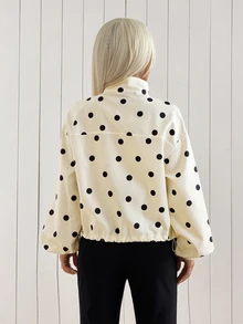 SHEIN EZwear Black Apricot Polka Dot Polka Dot Woven Women's Jacket Tourist Travel Autumn Retro 70s 70s Retro Casual - Light Yellow - View 2