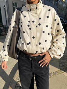 SHEIN EZwear Black Apricot Polka Dot Polka Dot Woven Women's Jacket Tourist Travel Autumn Retro 70s 70s Retro Casual - Light Yellow - View 9