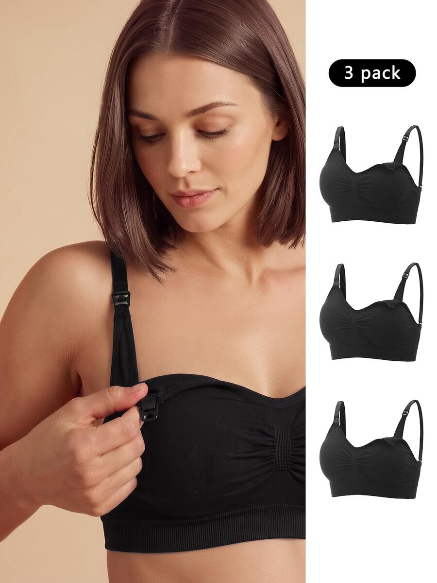 SHEIN حمالة صدر مريحة للأمومة بثلاث قطع- للأمهات - الأسود - مشاهدة 1