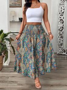 EMERY ROSE Plus Size Women Paisley Floral Print Ruffle Hem Skirt Maxi Women Fall For Women - Multicolor - View 6
