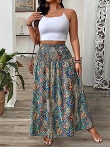 EMERY ROSE Plus Size Women Paisley Floral Print Ruffle Hem Skirt Maxi Women Fall For Women - Multicolor - View 3