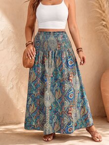 EMERY ROSE Plus Size Women Paisley Floral Print Ruffle Hem Skirt Maxi Women Fall For Women - Multicolor - View 1