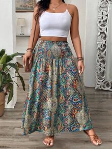 EMERY ROSE Plus Size Women Paisley Floral Print Ruffle Hem Skirt Maxi Women Fall For Women - Multicolor - View 5