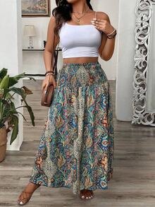 EMERY ROSE Plus Size Women Paisley Floral Print Ruffle Hem Skirt Maxi Women Fall For Women - Multicolor - View 4
