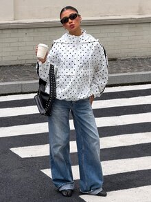 Muchica Women's Polka Dot Print Hooded Jacket - Black and White - View 4