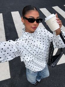 Muchica Women's Polka Dot Print Hooded Jacket - Black and White - View 3