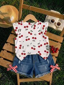 Baby Girl Casual Fashion Cute Flutter Sleeve Round Neck Top, Suitable For Spring And Summer - Multicolor - View 5