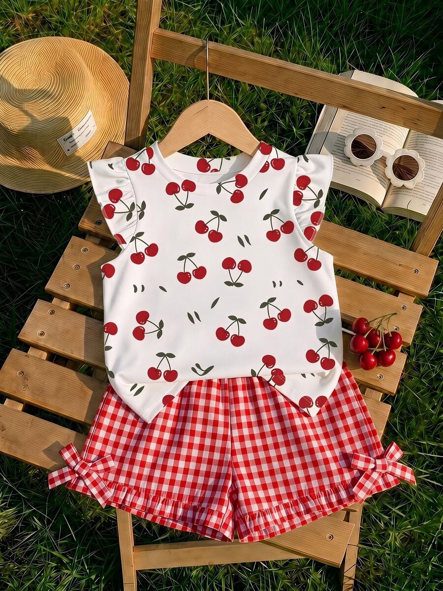 Baby Girl Casual Fashion Cute Flutter Sleeve Round Neck Top, Suitable For Spring And Summer - Multicolor - View 1