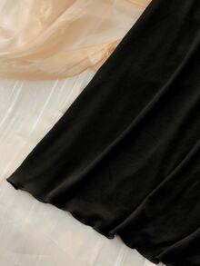 DelicateAllure French Elegant Romantic Lace Patchwork Camisole Nightgown For Women - Black - View 5