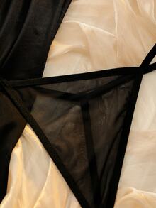DelicateAllure Sexy Romantic Sexy Spaghetti Strap Mesh Nightgown For Women - Black - View 5
