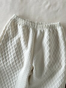 SHEIN 2件組少女針織紋理半拉鍊上衣與長褲休閒經典百搭杏色兩件套 - 杏色 - 查看 7