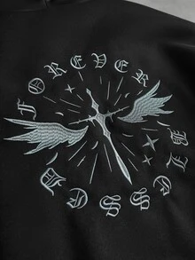 PAVTROS Ins TK 熱門街頭風刺繡十字雙帽帽 T 舒適穿著，適合日常出遊、聚會與戶外活動，情人節與週年紀念完美禮物 - 黑色 - 查看 5