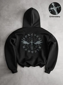 PAVTROS Ins TK 熱門街頭風刺繡十字雙帽帽 T 舒適穿著，適合日常出遊、聚會與戶外活動，情人節與週年紀念完美禮物 - 黑色 - 查看 3