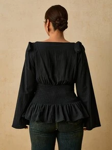 Travachic Plus Size Vintage Casual Autumn/Winter Long Sleeve Pure Cotton Shirt Fall - Black - View 2