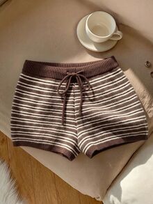 Comfortcana Solid Color High Waist Drawstring Casual Sweater & Shorts Set (Spring/Summer) - Multicolor - View 3