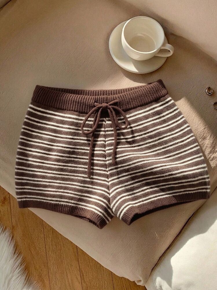 Comfortcana Solid Color High Waist Drawstring Casual Sweater & Shorts Set (Spring/Summer) - Multicolor - View 3