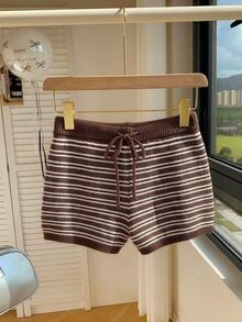 Comfortcana Solid Color High Waist Drawstring Casual Sweater & Shorts Set (Spring/Summer) - Multicolor - View 4