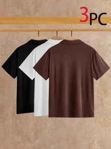 HIMLAND 3件組男士極簡街頭風絲滑短袖 Polo 衫 夏季休閒度假純色上衣 棕色 白色 黑色 父親節禮物 海灘穿搭 - 彩色 - 查看 2