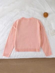 SHEIN Sweet Sweater For Tween Girlsfeaturing 3D Bow Accents And A Round Neck Autumn Fall - Pink - View 2