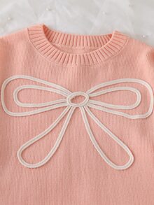 SHEIN Sweet Sweater For Tween Girlsfeaturing 3D Bow Accents And A Round Neck Autumn Fall - Pink - View 6