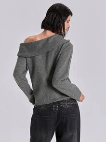 ACID BLVD Spring Autumn Winter Casual Street Y2K Airplane Buckle Asymmetric Lapel Fitted Long Sleeve Cardigan - Dark Grey - View 9