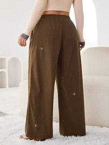 Solflare 女款秋冬新款亮片燈芯絨大尺碼長褲 - 棕色 - 查看 2