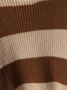 SHEIN Young Girls Sweaters, Crew Neck Khaki And Coffee Striped Pullover, Designed For Girls, Soft Knit, Minimalist Style, Suitable For Autumn And Winter, Casual Long Sleeve Top For Outings, Parties, Photoshoots And Play - Multicolor - View 5
