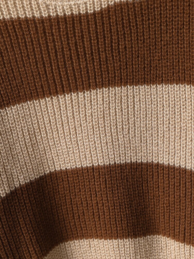 SHEIN Young Girls Sweaters, Crew Neck Khaki And Coffee Striped Pullover, Designed For Girls, Soft Knit, Minimalist Style, Suitable For Autumn And Winter, Casual Long Sleeve Top For Outings, Parties, Photoshoots And Play - Multicolor - View 5