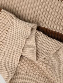 SHEIN Young Girls Sweaters, Crew Neck Khaki And Coffee Striped Pullover, Designed For Girls, Soft Knit, Minimalist Style, Suitable For Autumn And Winter, Casual Long Sleeve Top For Outings, Parties, Photoshoots And Play - Multicolor - View 8