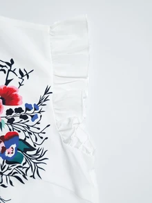 SHEIN Franclia 花卉印花荷叶边优雅迷人女士花卉衬衫 - 白色 - 查看 5