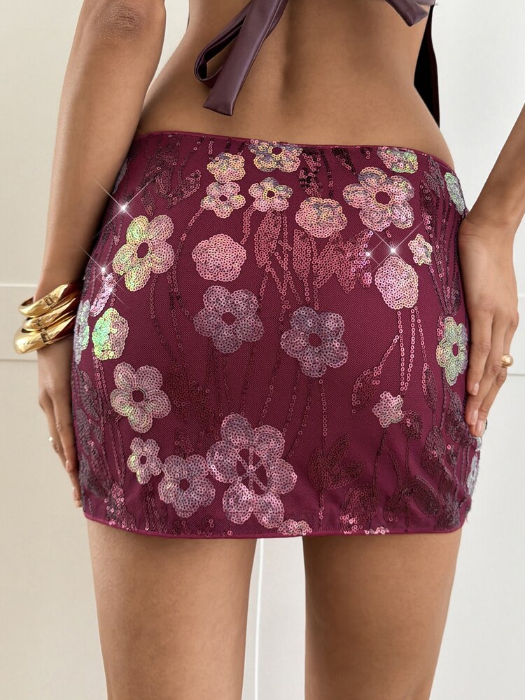 Aloruh Women's Sexy Sequin Embroidered Mini Skirt, Hot Girl Date Night - Purple - View 2
