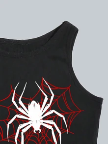 Attitoon Halloween Goth Y2K Spider /Spider Web Graphic Dress - Black - View 3