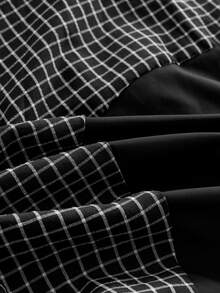 SWAVVY Men's Patchwork Plaid Short Sleeve Single-Breasted Casual Shirt - Black - View 3