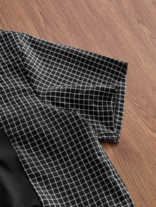 SWAVVY Men's Patchwork Plaid Short Sleeve Single-Breasted Casual Shirt - Black - View 5
