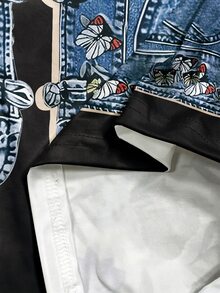 SHEIN LUNE 大码女式牛仔图案印花圆领短袖T恤 - 彩色 - 查看 3