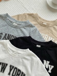 SHEIN 4件組嬰兒男孩女孩休閒日常運動寬鬆字母印花圓領短袖T恤 多件裝 適合外出 秋冬春夏四季皆宜 - 彩色 - 查看 3