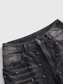 ACID BLVD Y2K Casual Millennium Style Streetwear Metal Rivet Loose Straight Leg Denim Jeans For All Seasons - Black - View 9