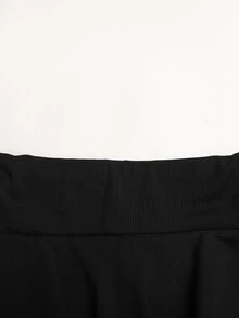SHEIN 兒童青少年女孩街頭休閒黑色針織純色抽繩抓皺腰蛋糕裙 - 黑色 - 查看 4