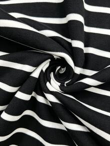 Balvessa Black And White Striped Asymmetrical Neckline Casual Versatile Women's Short Sleeve T-Shirt Vacation Summer - Black - View 5
