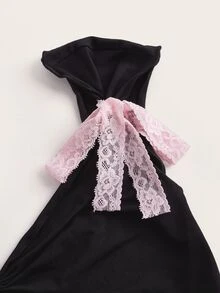 SHEIN ICON Bow Front Lettuce Trim Crop Tee - Black - View 4