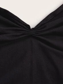 SHEIN ICON Bow Front Lettuce Trim Crop Tee - Black - View 5
