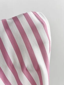 Elamini Women's Sweet Minimalist Sexy Halter Neck 2 In 1 Striped Long Sleeve Cold Shoulder T-Shirt - Pink - View 6