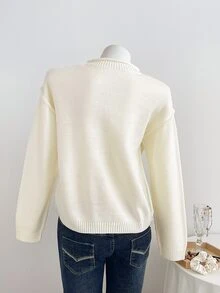 Elamini 1pc Tomato Pattern Drop Shoulder Sweater - White - View 2