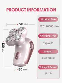 SHEGLAM HAIR Smooth Moves 5D 閃光電動刮鬍刀，360° 浮動五刀片刀頭，4800 轉/分鐘高速馬達，可充電，IPX7 級防水，乾濕兩用，女士臉部及身體除毛器 禮物 粉紅色的 化妝品 海灘 節慶 護髮 假期 夏天 美髮配件 返校 旅行 - 粉色 - 查看 11