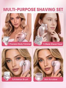 SHEGLAM HAIR Smooth Moves 5D 閃光電動刮鬍刀，360° 浮動五刀片刀頭，4800 轉/分鐘高速馬達，可充電，IPX7 級防水，乾濕兩用，女士臉部及身體除毛器 禮物 粉紅色的 化妝品 海灘 節慶 護髮 假期 夏天 美髮配件 返校 旅行 - 粉色 - 查看 3