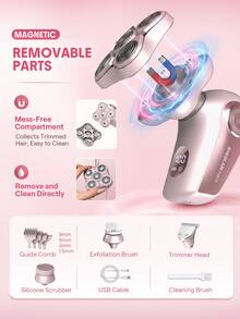 SHEGLAM HAIR Smooth Moves 5D 閃光電動刮鬍刀，360° 浮動五刀片刀頭，4800 轉/分鐘高速馬達，可充電，IPX7 級防水，乾濕兩用，女士臉部及身體除毛器 禮物 粉紅色的 化妝品 海灘 節慶 護髮 假期 夏天 美髮配件 返校 旅行 - 粉色 - 查看 9