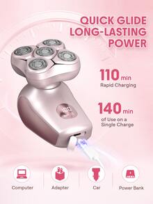 SHEGLAM HAIR Smooth Moves 5D 閃光電動刮鬍刀，360° 浮動五刀片刀頭，4800 轉/分鐘高速馬達，可充電，IPX7 級防水，乾濕兩用，女士臉部及身體除毛器 禮物 粉紅色的 化妝品 海灘 節慶 護髮 假期 夏天 美髮配件 返校 旅行 - 粉色 - 查看 10