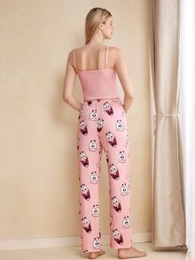 SpongeBob SquarePants | SHEIN Women's Spaghetti Strap Cute Print Comfortable Pajama Set - Pink - View 2