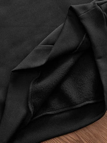 ESTAVOR Men's Casual Loose Fit Crew Neck Pullover Sweatshirt With Button Placket, Standard Size, Black Solid Color, Spring/Autumn - Black - View 10