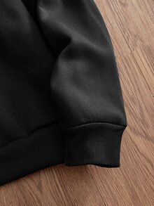 ESTAVOR Men's Casual Loose Fit Crew Neck Pullover Sweatshirt With Button Placket, Standard Size, Black Solid Color, Spring/Autumn - Black - View 5